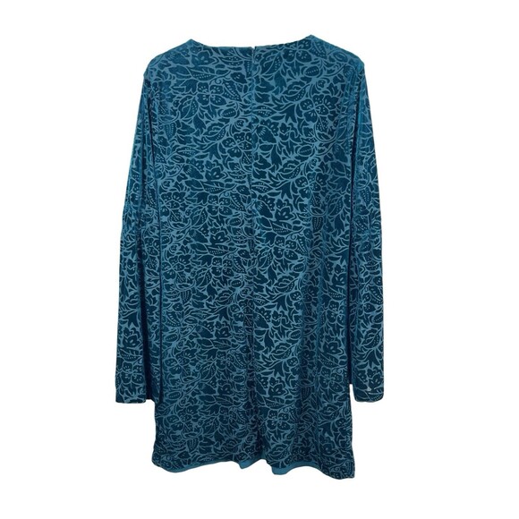 Adrienne Vittadini M Teal Blue Velvet Burnout Floral Long Bell Sleeve Dress - Picture 4 of 12